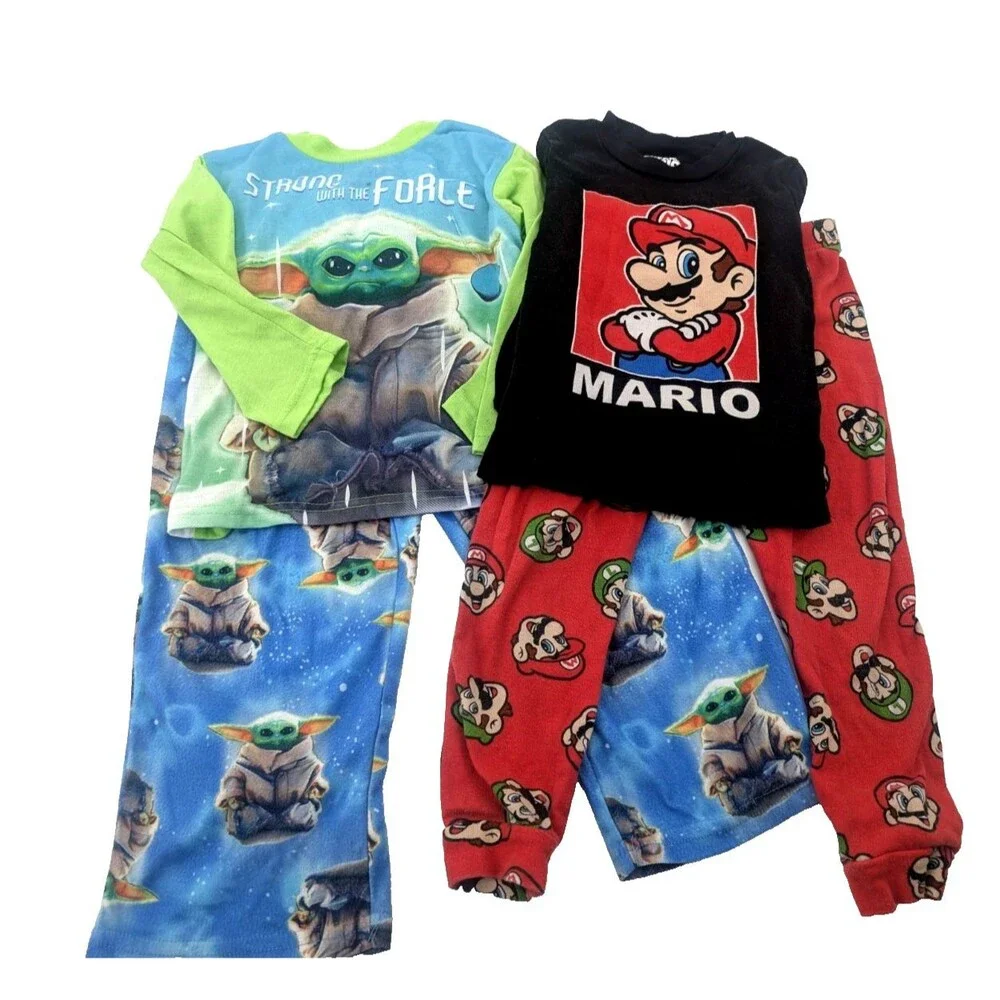 Yoda Mario Character Toddler Boy Pajama Lot Bundle 0f 2 Long Sleeves Sizes 4-5T